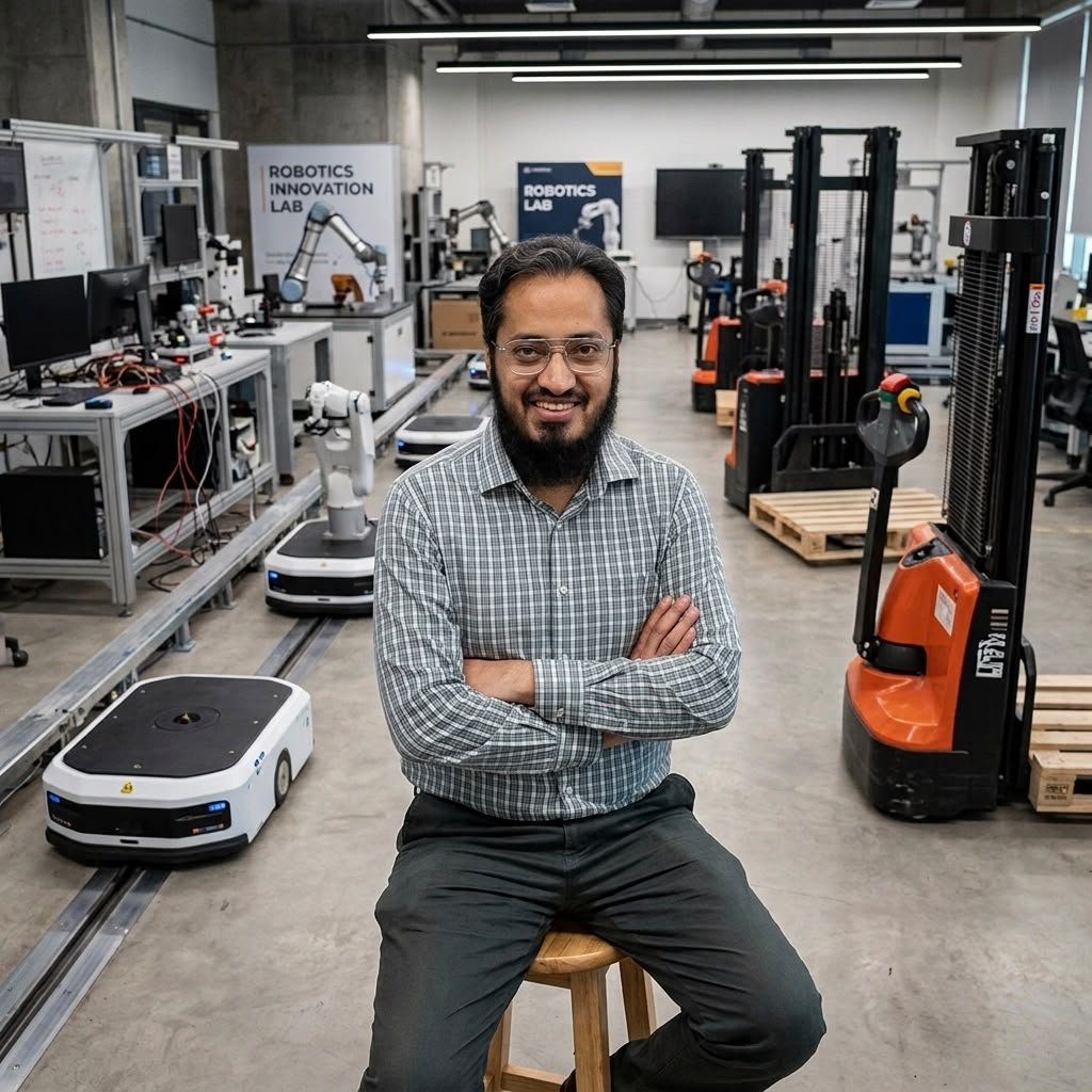 Muhammad Waqas Yusufi in the Robotics Innovation Lab
